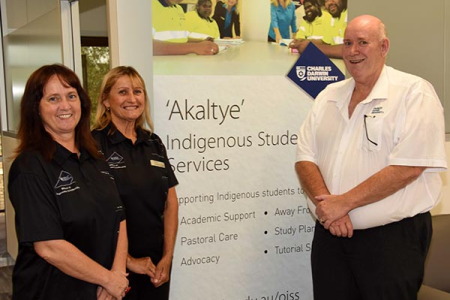 The Akaltye Centre’s Sharon Donnellan and Lorraine St Clair with Senior VET advisor Lyle Mellors.