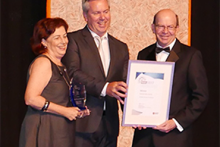 From left: Pro Vice-Chancellor Christine Robertson, Hastings Deering Regional Manager Brad Scholz and Vice-Chancellor Professor Simon Maddocks at the NT Training Awards.