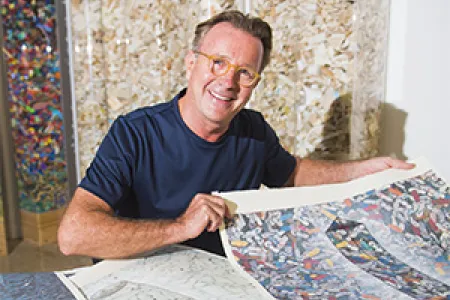 Artist John Dahlsen uses discarded materials to make statements about environmental issues. 