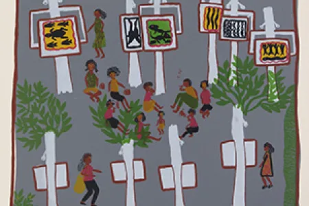 Garma (Gapan Gallery), Marrnyula Mununggurr, 2004, photographic screenprint, 59 x 49 cm. One of the works in Balnhdhurr – A Lasting Impression.