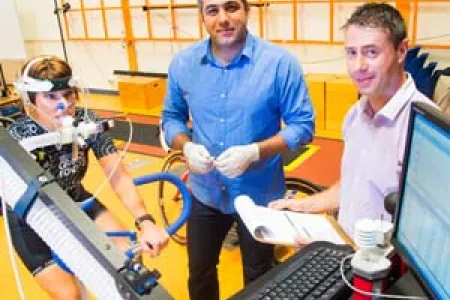 Cyclist Sonia Walker gets some physical and mental endurance tips from Dr Daniel Gahreman and Dr Simon Moss