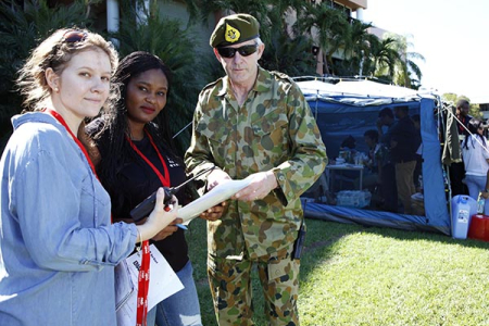 From left – Lucy Frost, Genevine Ifunanya Ebelebe participate in RedR Australia's training simulation exercise