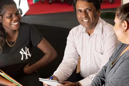 From left: Sheena  Baird, Ganesh Koramanill and Skye Clayton discussing barriers faced at university