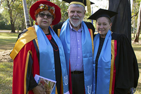 From left: Dr Wendy Ludwig, Professor Mark Rose and Professor Boni Robertson. Image: Batchelor Institute