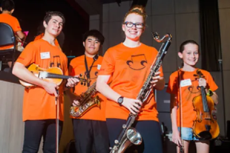 From left: Legato Orchestral Experience students Ugo Frediani, Nicholas Capati, Amelia Cole and Alison O’Brien