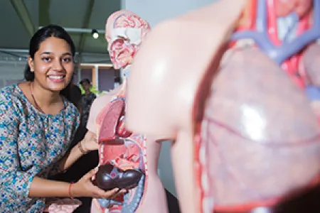 Nirali Patel at the Tertiary Enabling Program stall at CDU Open Day