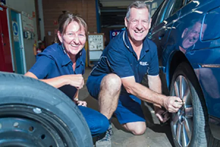 CDU VET lecturer Lyndsay Burmester and School Liaison and Learning Pathways Coordinator Trisha Mellow gear up for Open Day
