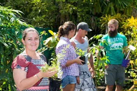 CDU horticulture students prepare for the CDU Plant Sale. From left: Camilla Arnold, Vanessa Cannell, Jesse Denford and Matt Casey