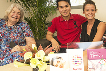 Some of the team at the CDU Psychology Clinic. From left: Associate Professor Suzanne Midford with students Kyle Tsong and Emma Laughan