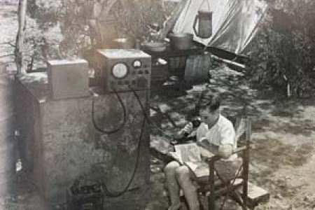 Barry Coles on air at a government contractors' camp, Northern Territory 1960s [Royal Flying Doctor Service donation to CDU Nursing Museum].