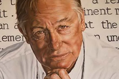 Dr Al Strangeways’ prize-winning portrait “Rolf’s Paper”. This is a portion of the work.