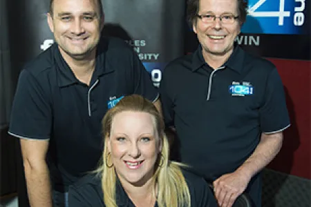 Territory FM radio personalities acting station manager Matt Bern, Breakfast announcer Mel Little and former station manager Jih Seymour.