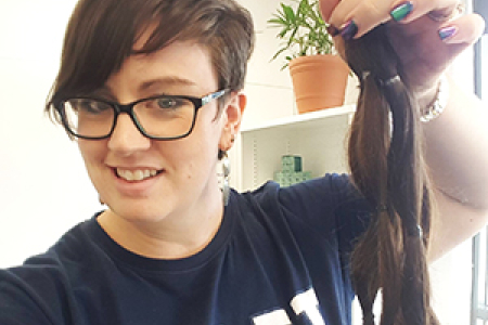 Charles Darwin University staffer Esther Browne donates hair to Variety NT