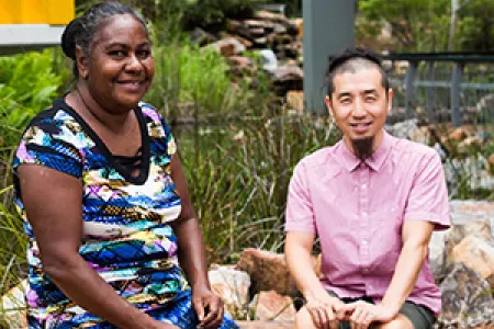 Yolngu Studies lecturer Brenda Muthamuluwuy and course coordinator Yasunori Hayashi