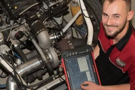 Zach Davis has worked on cars for Red Bull Holden Racing team during his apprenticeship. Photo: Julianne Osborne