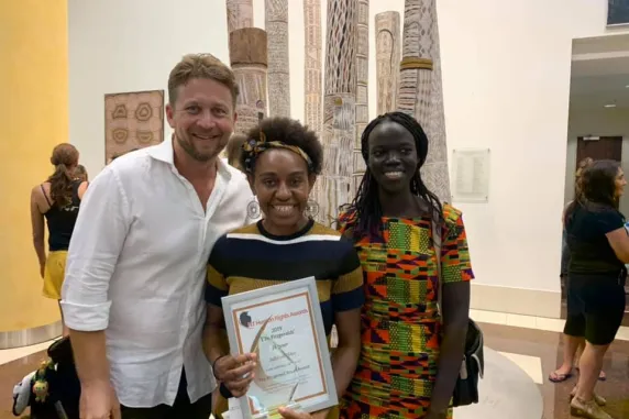  Joshua Barnes, Coordinator of the Aspire Program, and 2019 NT Young Australian of the Year Nominee & CDU postgraduate student - Jane Alia. 