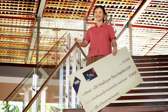 Dr Winnie Chen is pictured after winning the CDU leg of the Visualise your Thesis competition