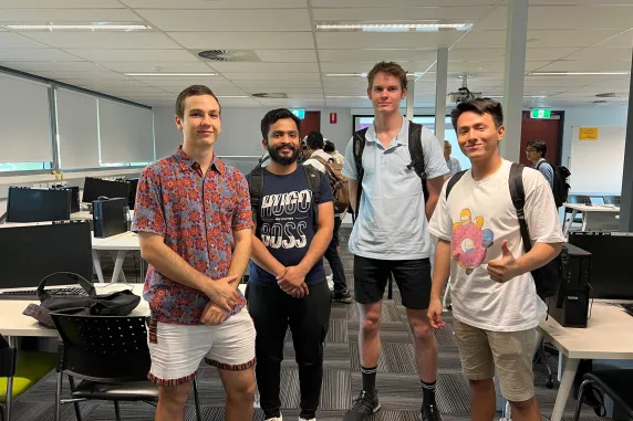 Daniel Sales in class with friends