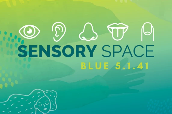 green and blue background with picture of eyes ears mouth, nose and finger