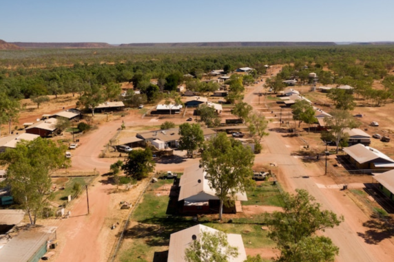 Aerial view of remote community houses