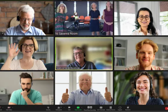NI HDR students discussing their thesis in an online meeting