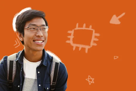 young man looking at the distance with a laptop on his legs
