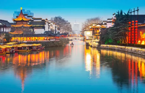 Sunset on lake in Nanjing, China