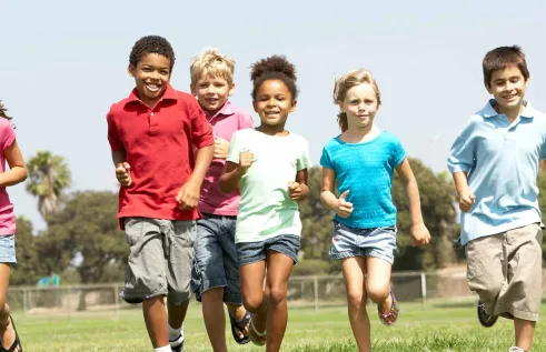 Group of children running