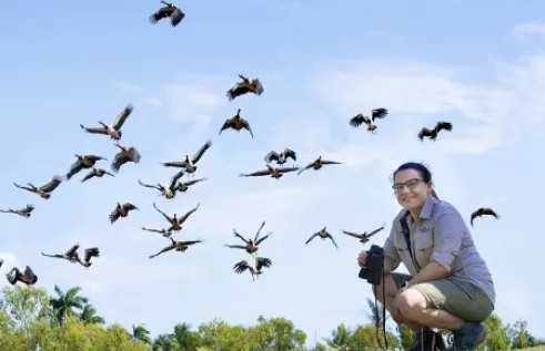 Rebecca Rogers and magpie geese flying