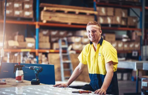 Trade worker smiling