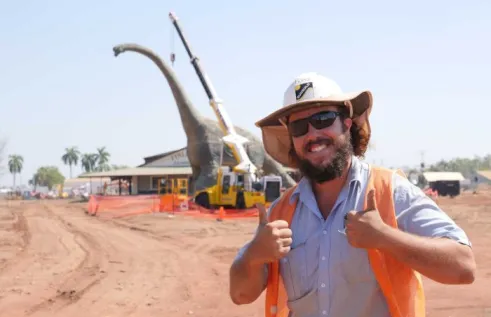 Rory with Big Kev the dinosaur