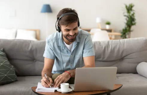 Student studying online while at home