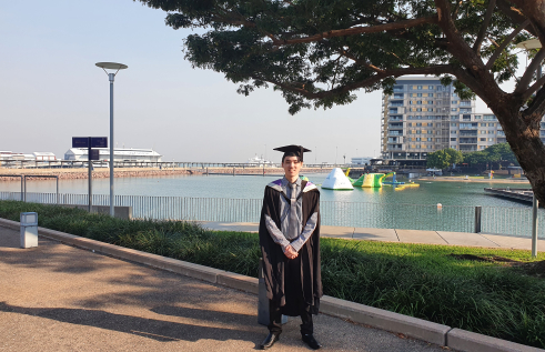 Engineering student graduate Tuan Thai Darwin waterfront