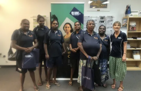 Cathy Mulhall with students