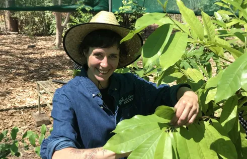 Horticulture student Chloe Roch at work in the nursery