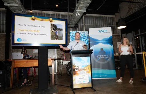 Water Professional of the Year Charlie Fairfield at the 2021 NT Water Awards.