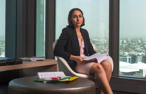 Law student Beth in her Brisbane office during an internship