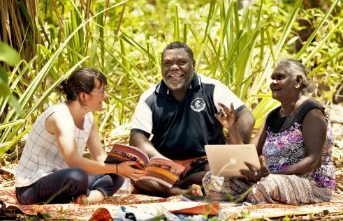 Researchers sat down on ground planning