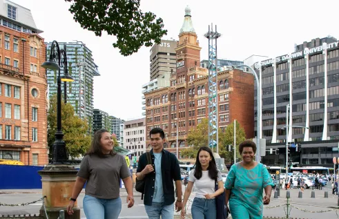 Students walking in front of the CDU building Sydney