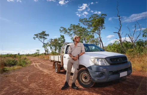 Conservation student AJ with ute
