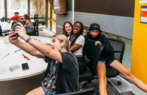 Students taking selfie