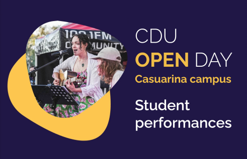 Student busking at CDU Open Day
