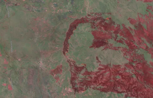 A satellite image from NAFI of the bushfires sweeping through the Barkly region. 