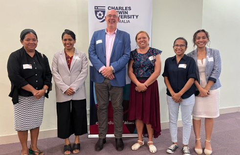 Charles Darwin University Deputy Vice-Chancellor Research and Innovation Professor Steve Rogers with members of the Timor-Leste Alumni Network.