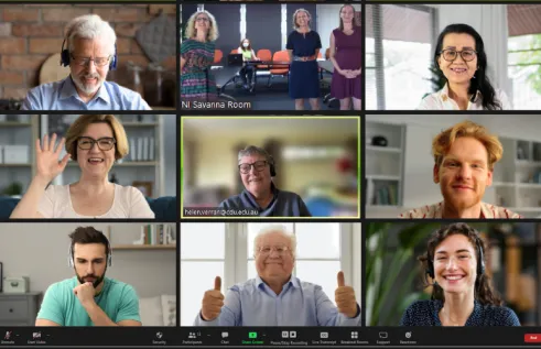 NI HDR students discussing their thesis in an online meeting