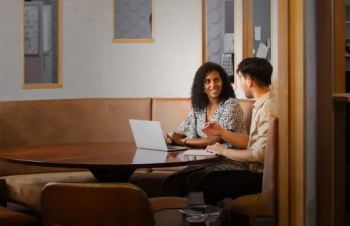 Researchers using laptop