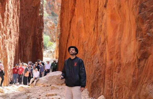 man standing in chasm