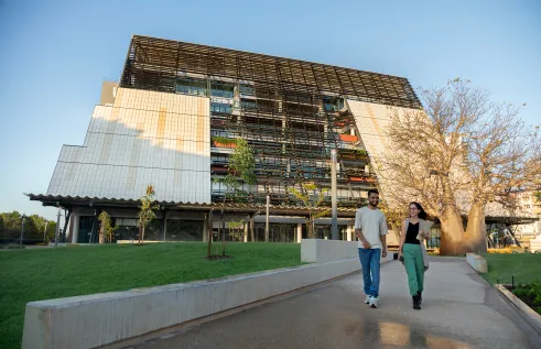 Students walking around the CDU City campus
