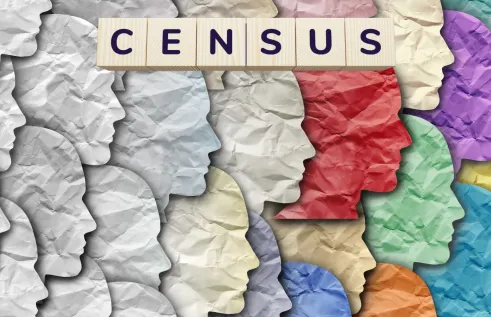 Graphic of paper faces from white to rainbow transtion with title in bold reading CENSUS