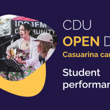 Student busking at CDU Open Day